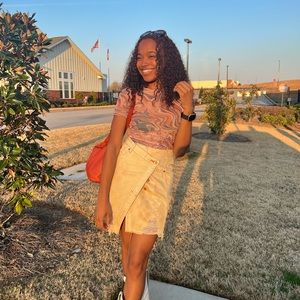 Free People Women’s Asymmetrical Wrap Jean Skirt